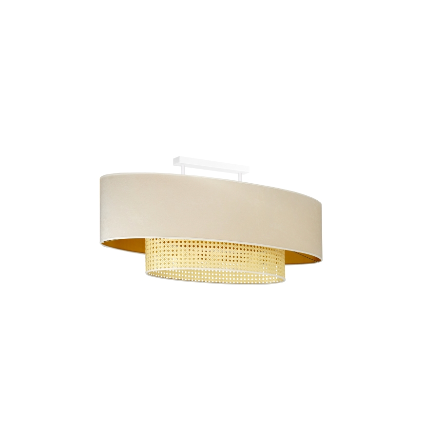 Duolla - Πλαφονιέρα οροφής DOUBLE OVAL RATTAN 2xE27/15W/230V κρεμ/καλάμι rattan