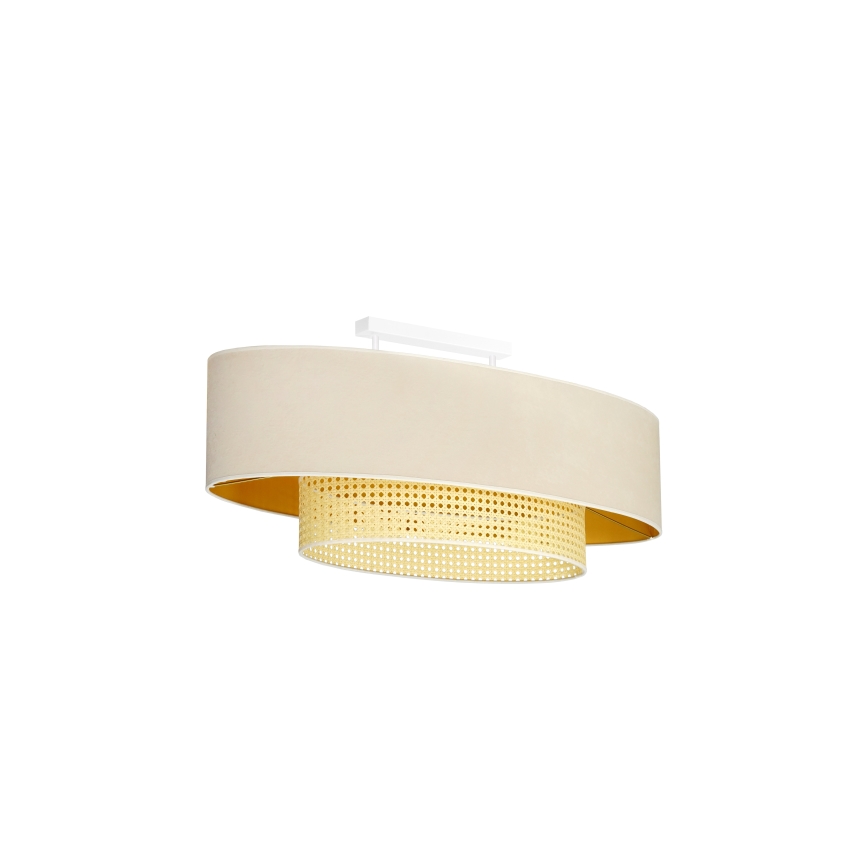 Duolla - Πλαφονιέρα οροφής DOUBLE OVAL RATTAN 2xE27/15W/230V κρεμ/καλάμι rattan