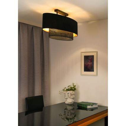 Duolla - Πλαφονιέρα οροφής DOUBLE OVAL RATTAN 2xE27/15W/230V μαύρο/καλάμι rattan