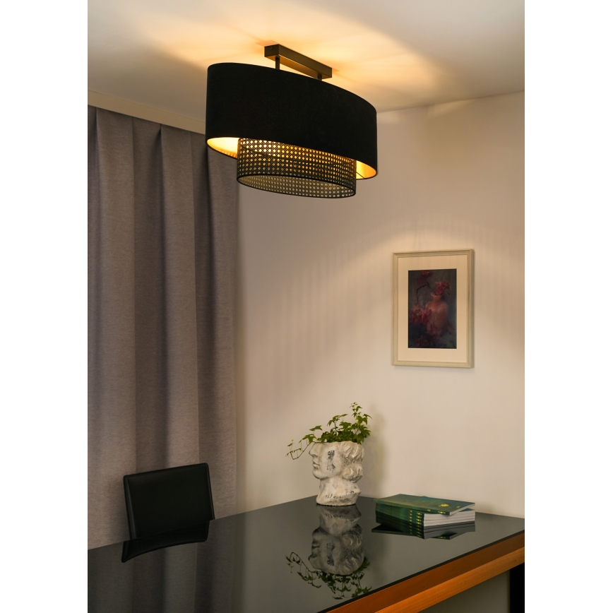 Duolla - Πλαφονιέρα οροφής DOUBLE OVAL RATTAN 2xE27/15W/230V μαύρο/καλάμι rattan