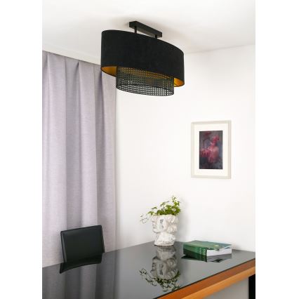 Duolla - Πλαφονιέρα οροφής DOUBLE OVAL RATTAN 2xE27/15W/230V μαύρο/καλάμι rattan