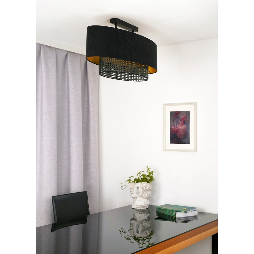 Duolla - Πλαφονιέρα οροφής DOUBLE OVAL RATTAN 2xE27/15W/230V μαύρο/καλάμι rattan