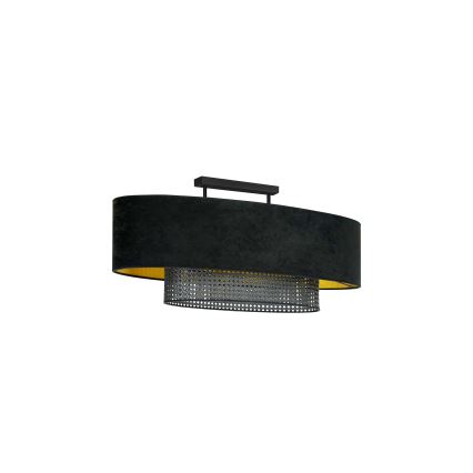 Duolla - Πλαφονιέρα οροφής DOUBLE OVAL RATTAN 2xE27/15W/230V μαύρο/καλάμι rattan