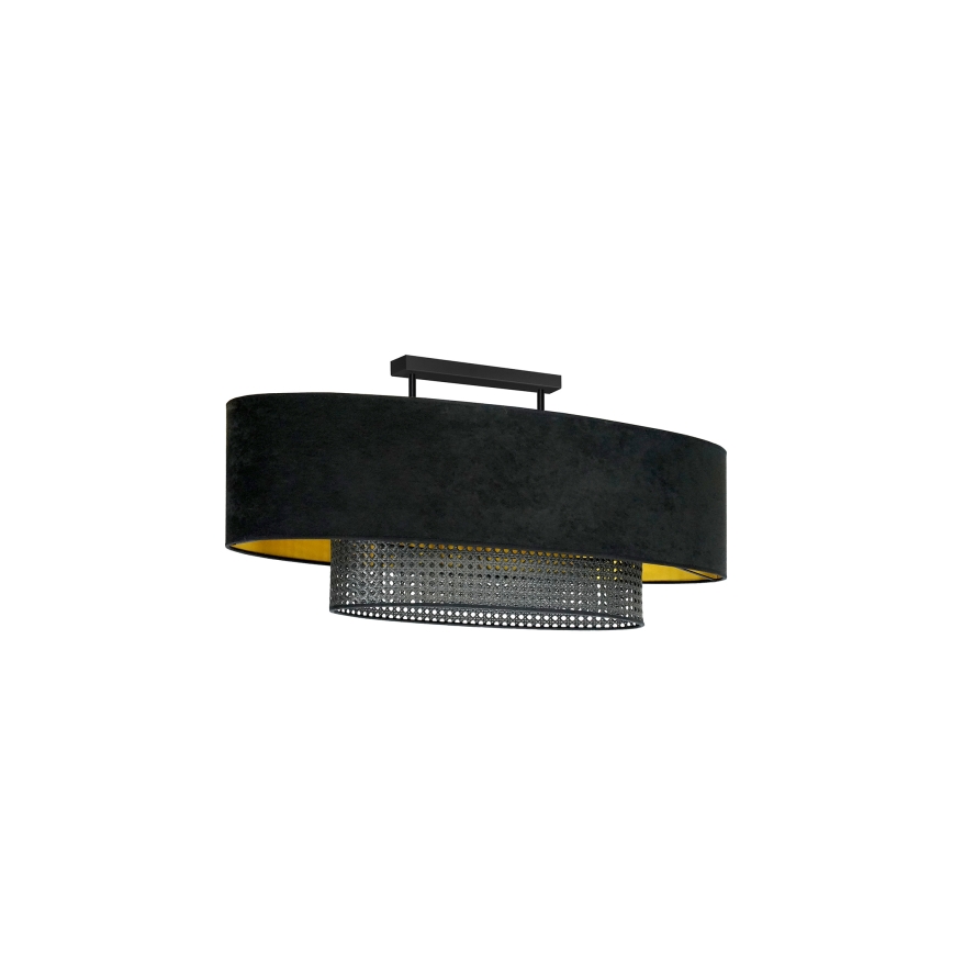 Duolla - Πλαφονιέρα οροφής DOUBLE OVAL RATTAN 2xE27/15W/230V μαύρο/καλάμι rattan