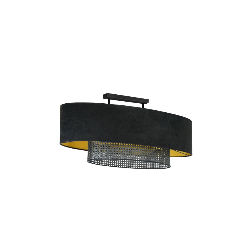 Duolla - Πλαφονιέρα οροφής DOUBLE OVAL RATTAN 2xE27/15W/230V μαύρο/καλάμι rattan