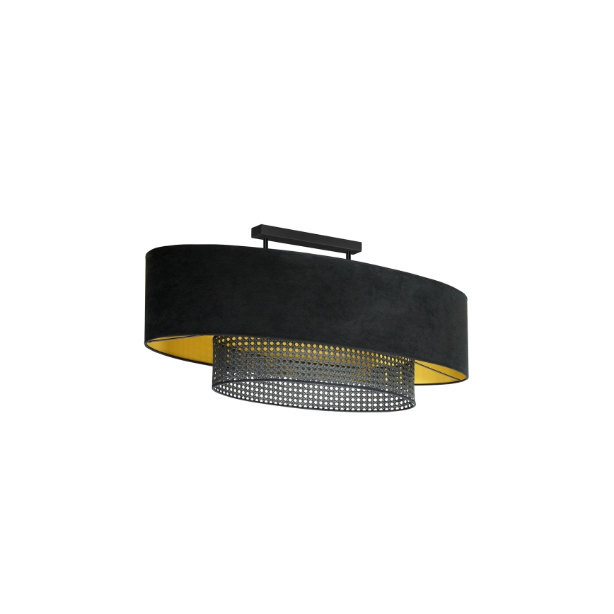Duolla - Πλαφονιέρα οροφής DOUBLE OVAL RATTAN 2xE27/15W/230V μαύρο/καλάμι rattan