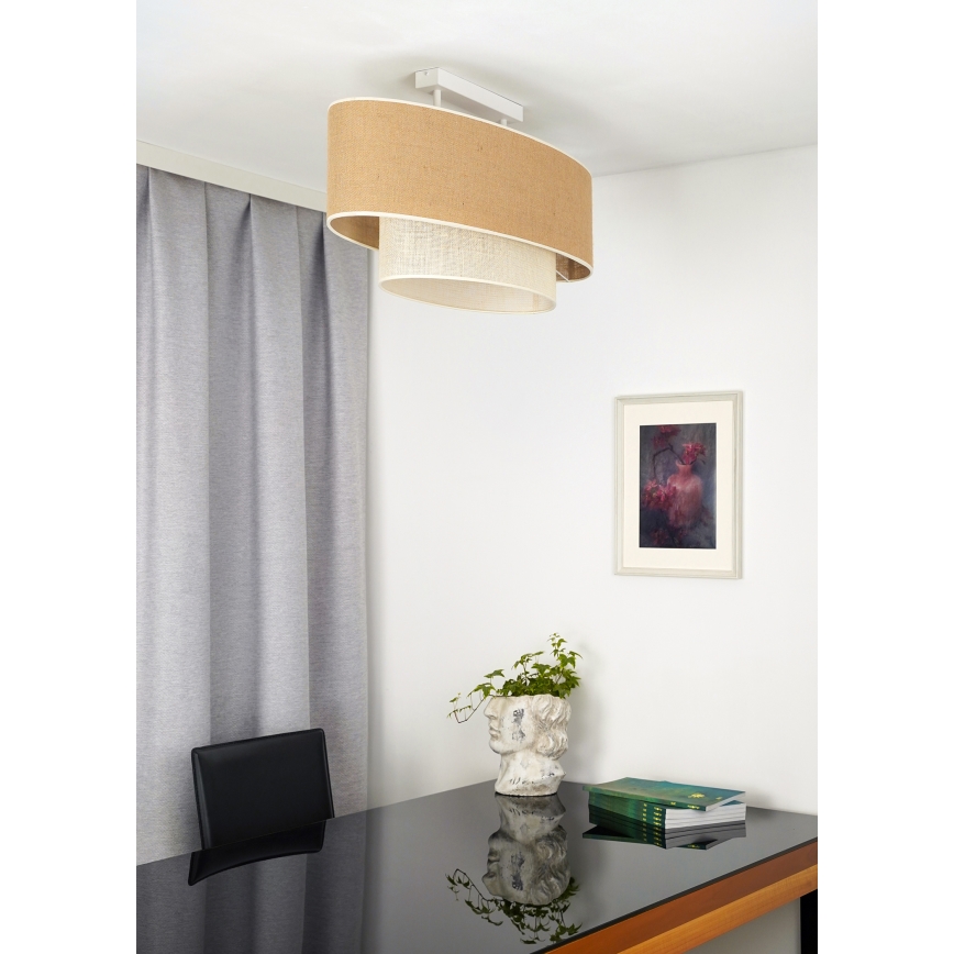 Duolla - Πλαφονιέρα οροφής DOUBLE OVAL YUTE 2xE27/15W/230V καφέ/κρεμ