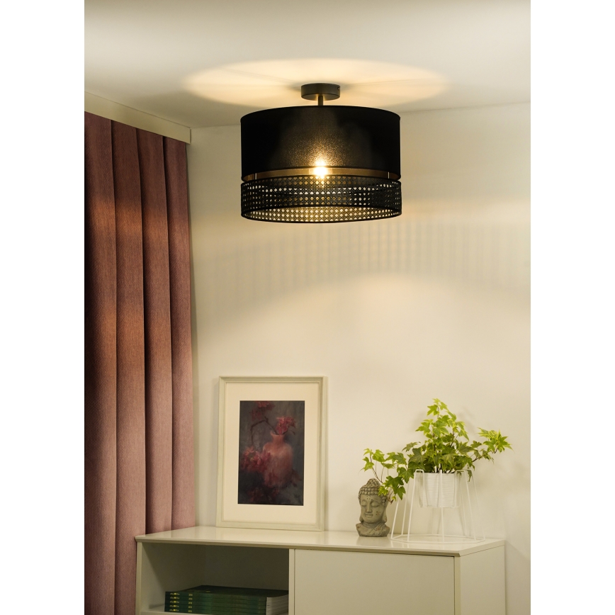 Duolla - Πλαφονιέρα οροφής DOUBLE RATTAN 1xE27/15W/230V διάμετρος 40 cm μαύρο