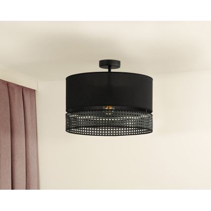 Duolla - Πλαφονιέρα οροφής DOUBLE RATTAN 1xE27/15W/230V διάμετρος 40 cm μαύρο