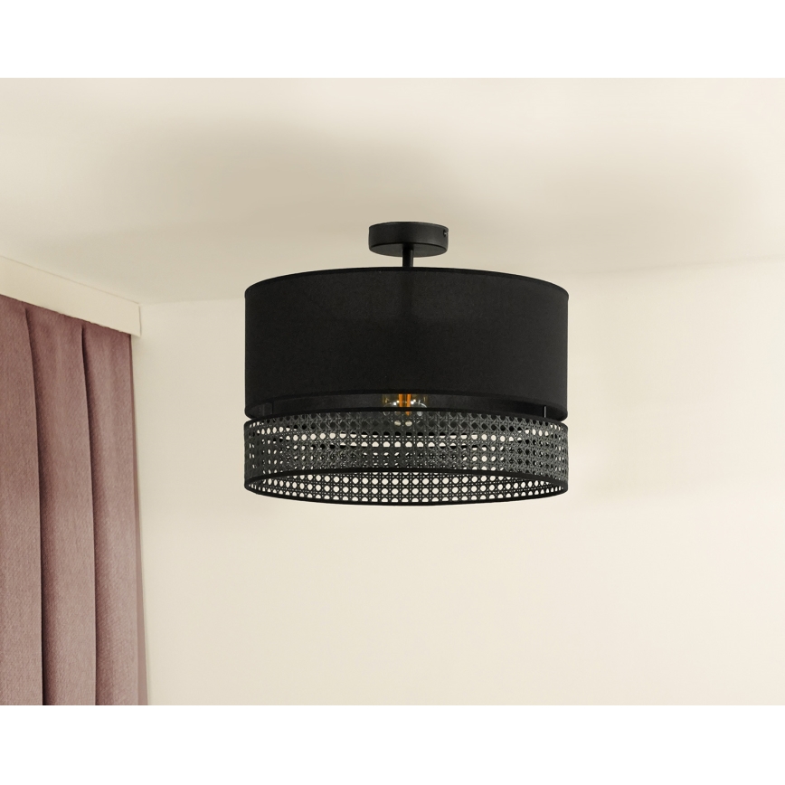 Duolla - Πλαφονιέρα οροφής DOUBLE RATTAN 1xE27/15W/230V διάμετρος 40 cm μαύρο