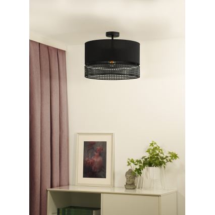 Duolla - Πλαφονιέρα οροφής DOUBLE RATTAN 1xE27/15W/230V διάμετρος 40 cm μαύρο