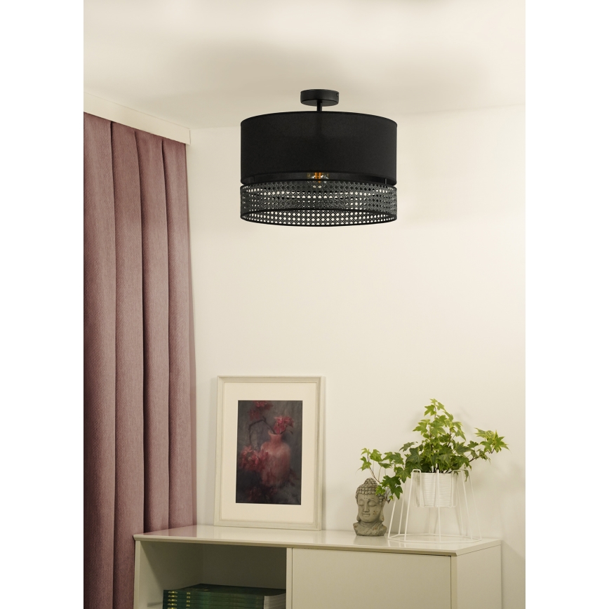 Duolla - Πλαφονιέρα οροφής DOUBLE RATTAN 1xE27/15W/230V διάμετρος 40 cm μαύρο