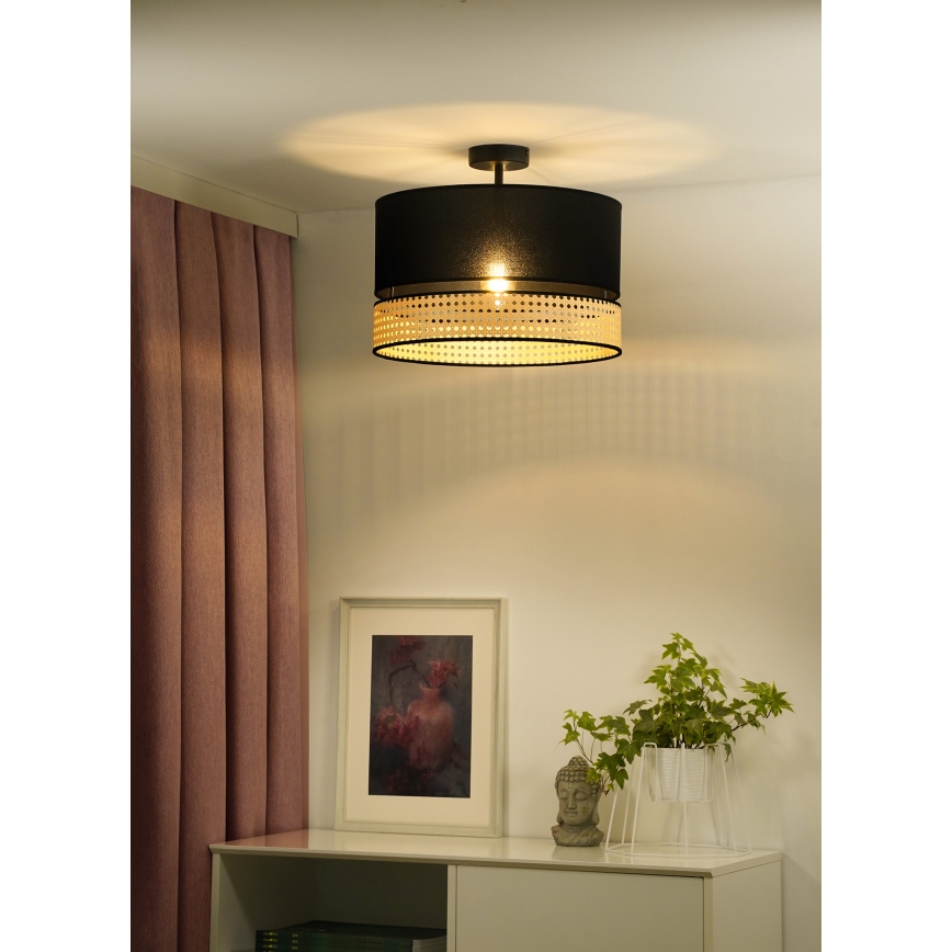 Duolla - Πλαφονιέρα οροφής DOUBLE RATTAN 1xE27/15W/230V διάμετρος 40 cm μαύρο/μπεζ