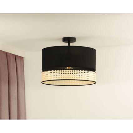 Duolla - Πλαφονιέρα οροφής DOUBLE RATTAN 1xE27/15W/230V διάμετρος 40 cm μαύρο/μπεζ
