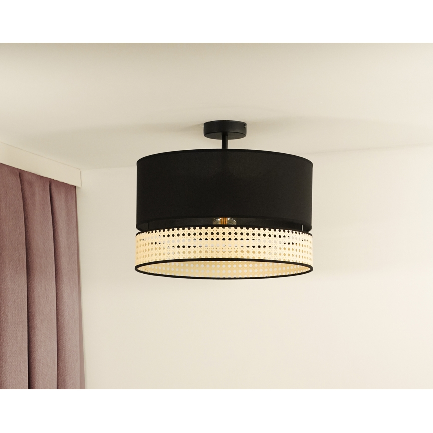 Duolla - Πλαφονιέρα οροφής DOUBLE RATTAN 1xE27/15W/230V διάμετρος 40 cm μαύρο/μπεζ