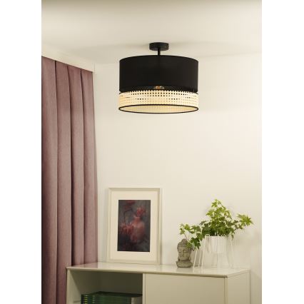 Duolla - Πλαφονιέρα οροφής DOUBLE RATTAN 1xE27/15W/230V διάμετρος 40 cm μαύρο/μπεζ