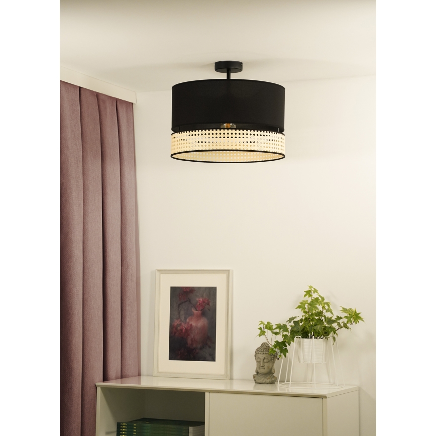 Duolla - Πλαφονιέρα οροφής DOUBLE RATTAN 1xE27/15W/230V διάμετρος 40 cm μαύρο/μπεζ