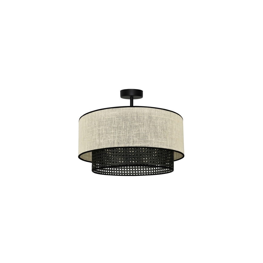Duolla - Πλαφονιέρα οροφής RATTAN YUTE 1xE27/15W/230V διάμετρος 45 cm κρεμ/μαύρο