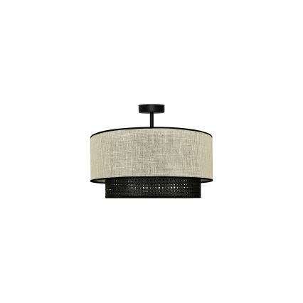 Duolla - Πλαφονιέρα οροφής RATTAN YUTE 1xE27/15W/230V διάμετρος 45 cm κρεμ/μαύρο