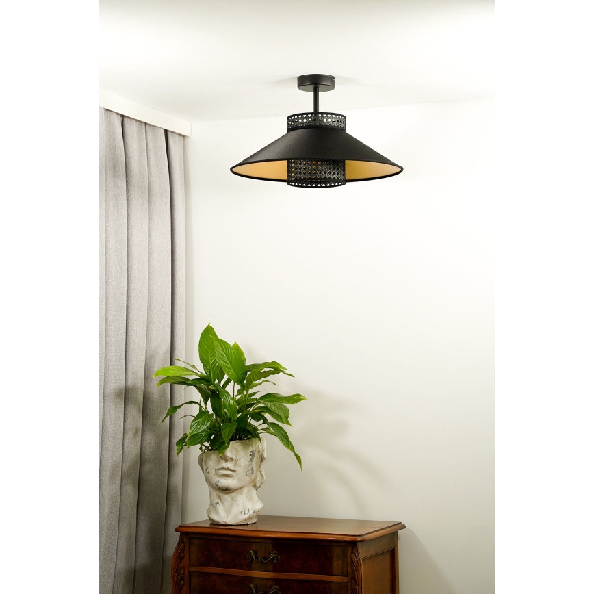 Duolla - Πλαφονιέρα οροφής RIO RATTAN 1xE27/15W/230V διάμετρος 45 cm μαύρο/χρυσό