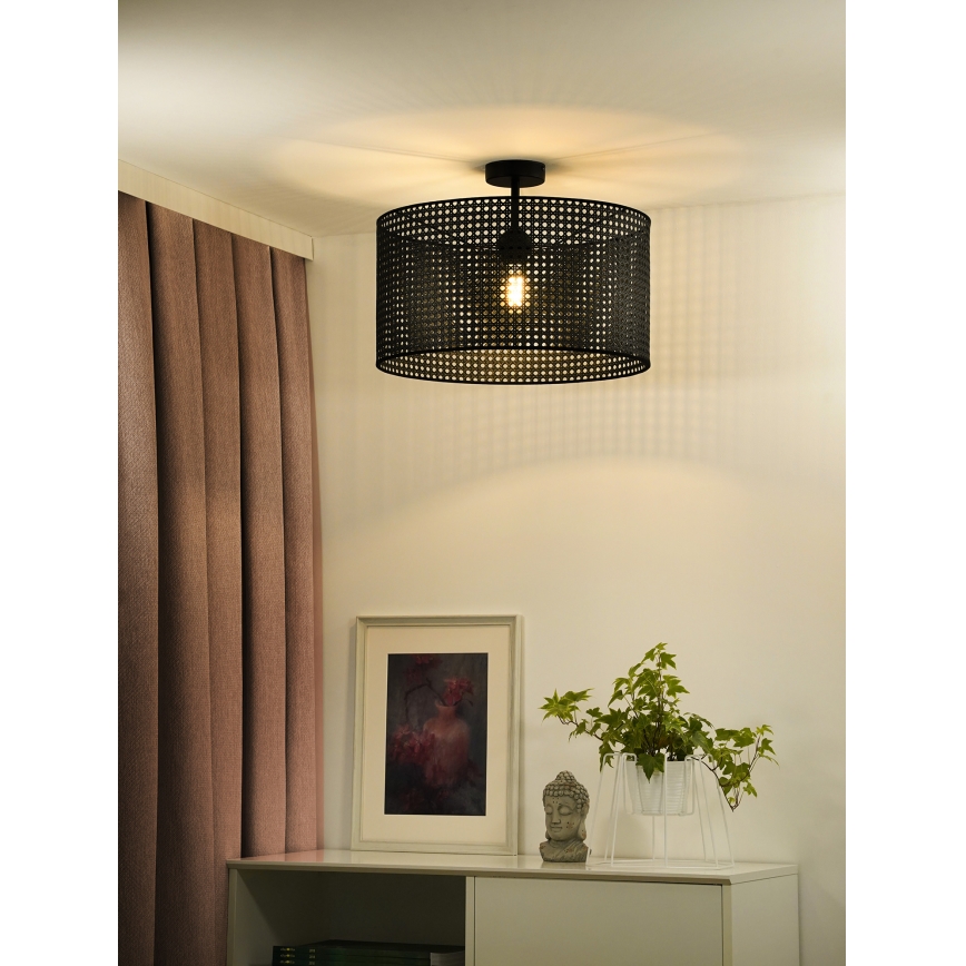 Duolla - Πλαφονιέρα οροφής ROLLER RATTAN 1xE27/15W/230V διάμετρος 45 cm μαύρο
