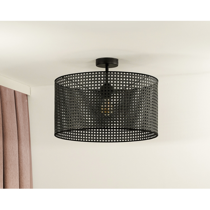 Duolla - Πλαφονιέρα οροφής ROLLER RATTAN 1xE27/15W/230V διάμετρος 45 cm μαύρο