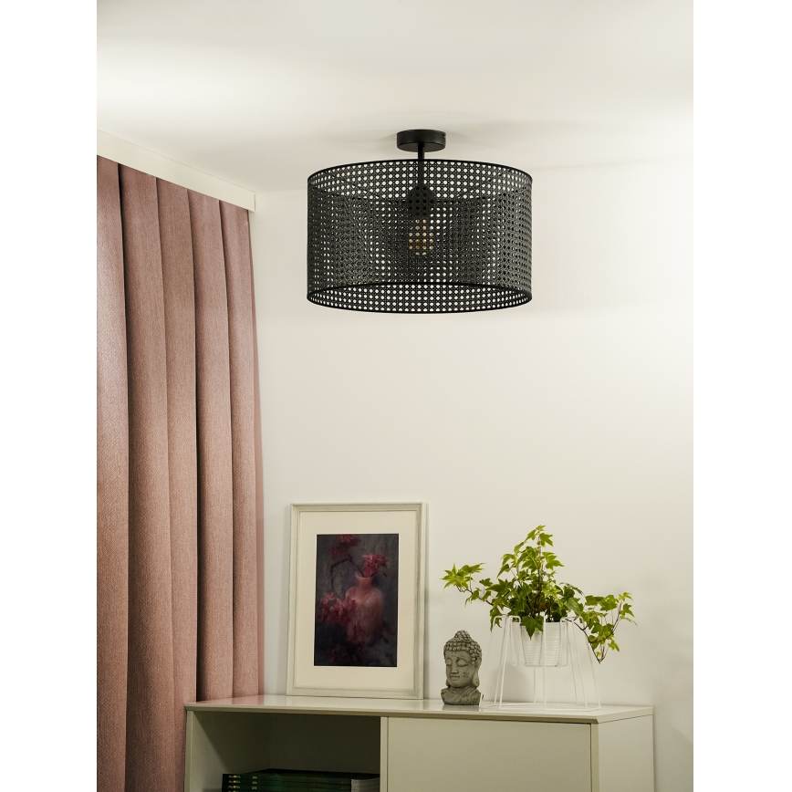 Duolla - Πλαφονιέρα οροφής ROLLER RATTAN 1xE27/15W/230V διάμετρος 45 cm μαύρο