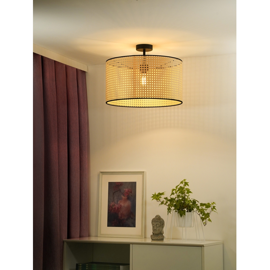 Duolla - Πλαφονιέρα οροφής ROLLER RATTAN 1xE27/15W/230V διάμετρος 45 cm μπεζ/μαύρο