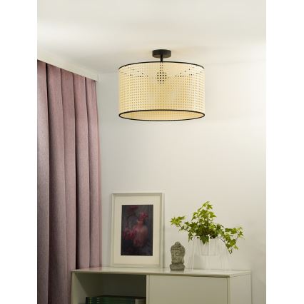 Duolla - Πλαφονιέρα οροφής ROLLER RATTAN 1xE27/15W/230V διάμετρος 45 cm μπεζ/μαύρο