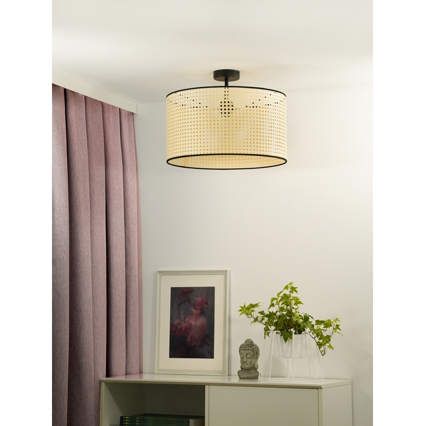 Duolla - Πλαφονιέρα οροφής ROLLER RATTAN 1xE27/15W/230V διάμετρος 45 cm μπεζ/μαύρο
