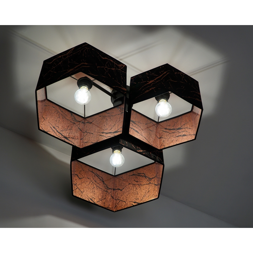 Duolla - Πλαφονιέρα οροφής ROLLER TRIO HEX 3xE27/15W/230V μαύρο/χαλκός