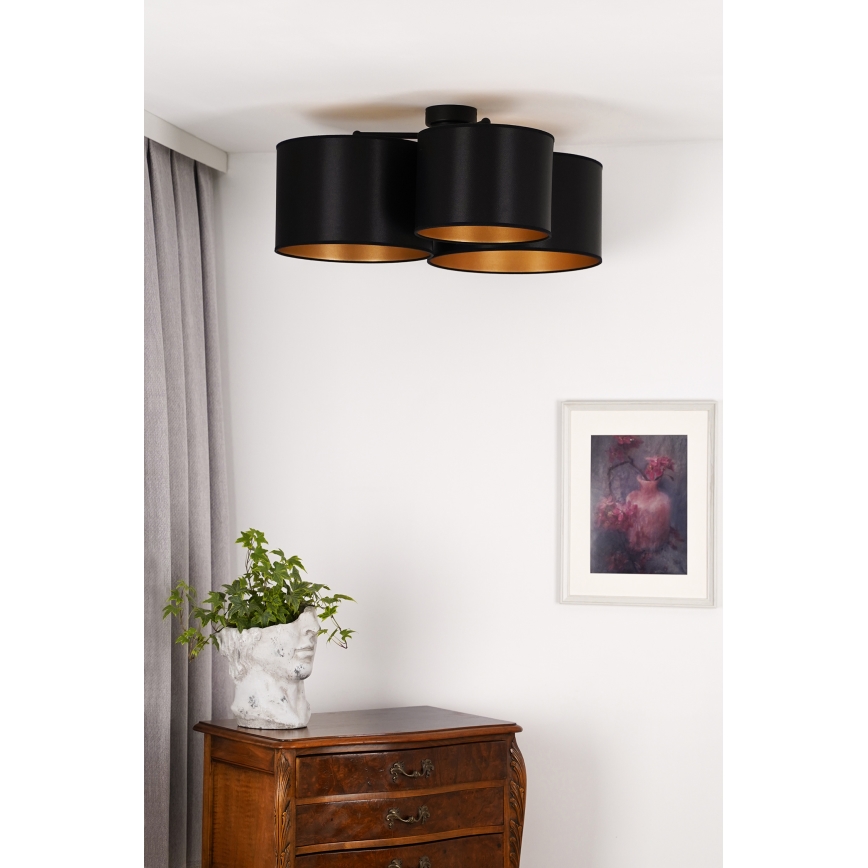 Duolla - Πλαφονιέρα οροφής ROLLER TRIO SHINY 3xE27/15W/230V μαύρο/χρυσαφί