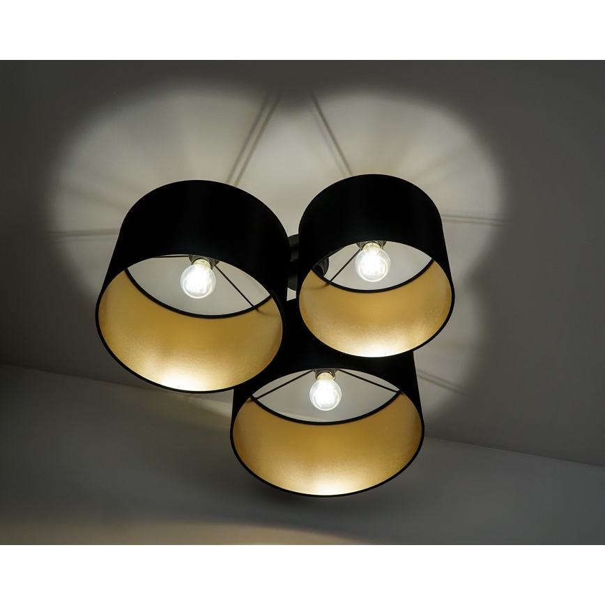 Duolla - Πλαφονιέρα οροφής ROLLER TRIO SHINY 3xE27/15W/230V μαύρο/χρυσαφί