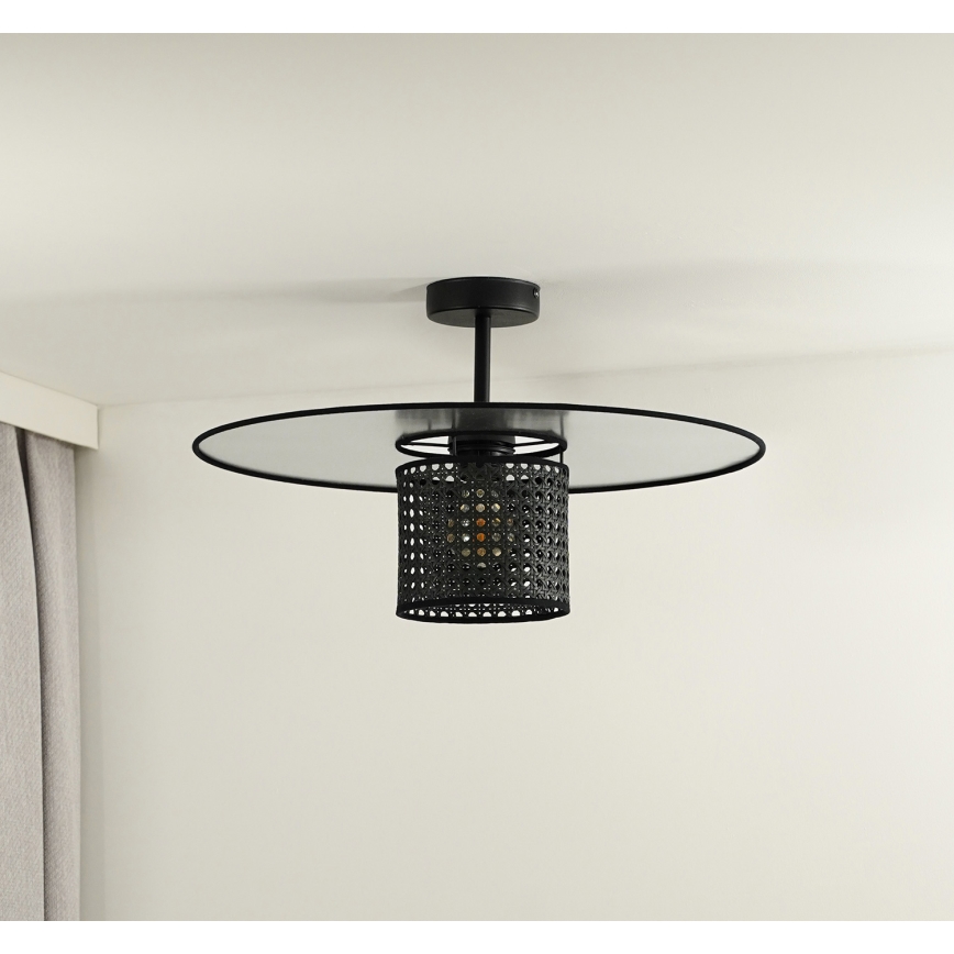 Duolla - Πλαφονιέρα οροφής TOKYO RATTAN 1xE27/15W/230V διάμετρος 50 cm μαύρο/ασημί