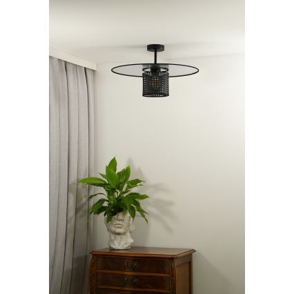 Duolla - Πλαφονιέρα οροφής TOKYO RATTAN 1xE27/15W/230V διάμετρος 50 cm μαύρο/ασημί