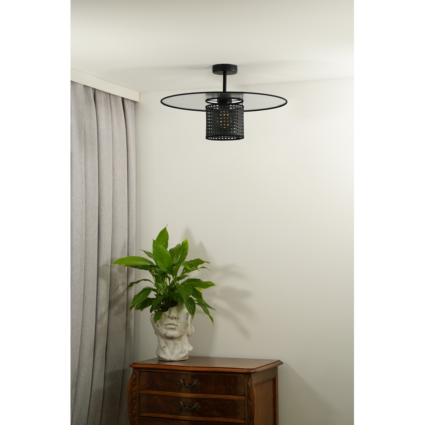 Duolla - Πλαφονιέρα οροφής TOKYO RATTAN 1xE27/15W/230V διάμετρος 50 cm μαύρο/ασημί