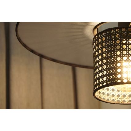 Duolla - Πλαφονιέρα οροφής TOKYO RATTAN 1xE27/15W/230V διάμετρος 50 cm μαύρο/ασημί