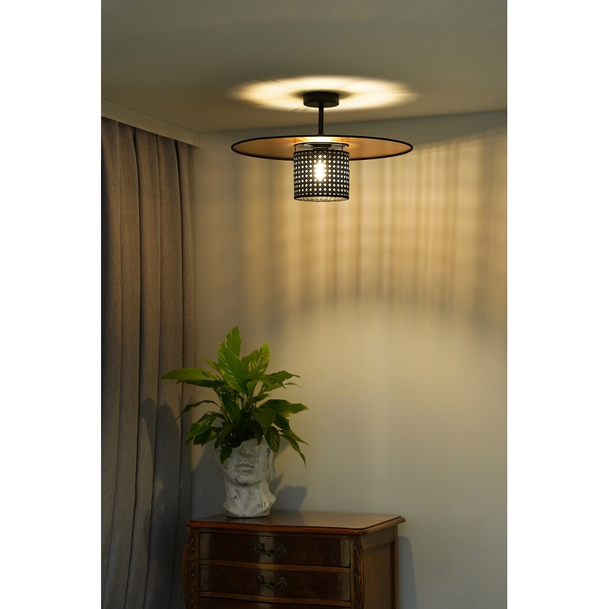Duolla - Πλαφονιέρα οροφής TOKYO RATTAN 1xE27/15W/230V διάμετρος 50 cm χρυσό/μαύρο