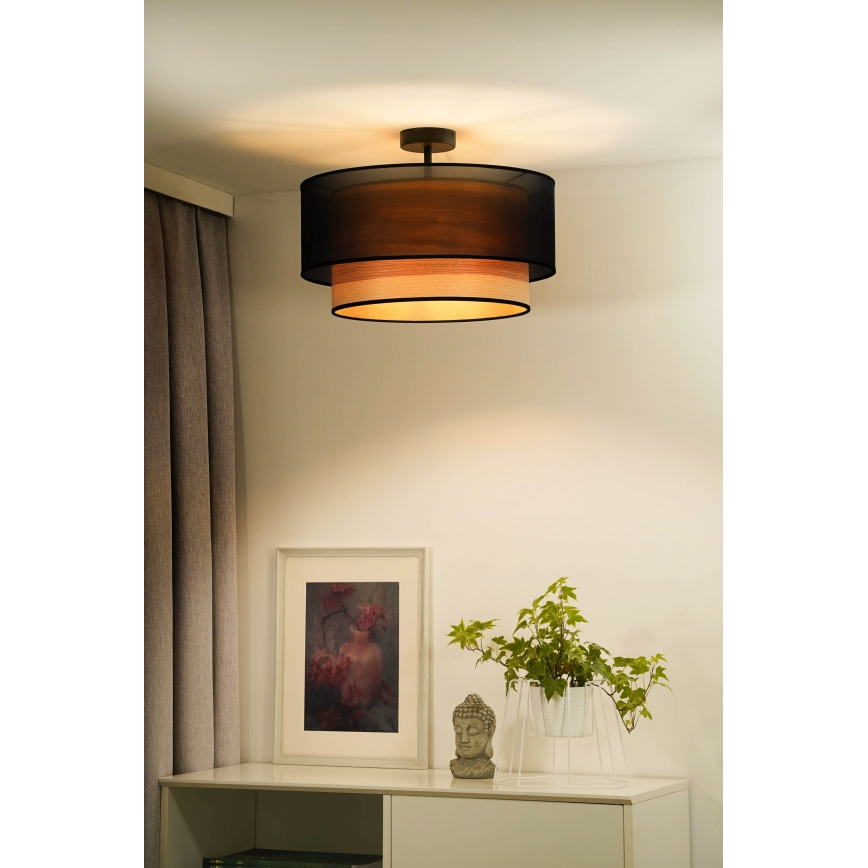 Duolla - Πλαφονιέρα οροφής WOOD BOHO 1xE27/15W/230V διάμετρος 45 cm μαύρο/μπεζ
