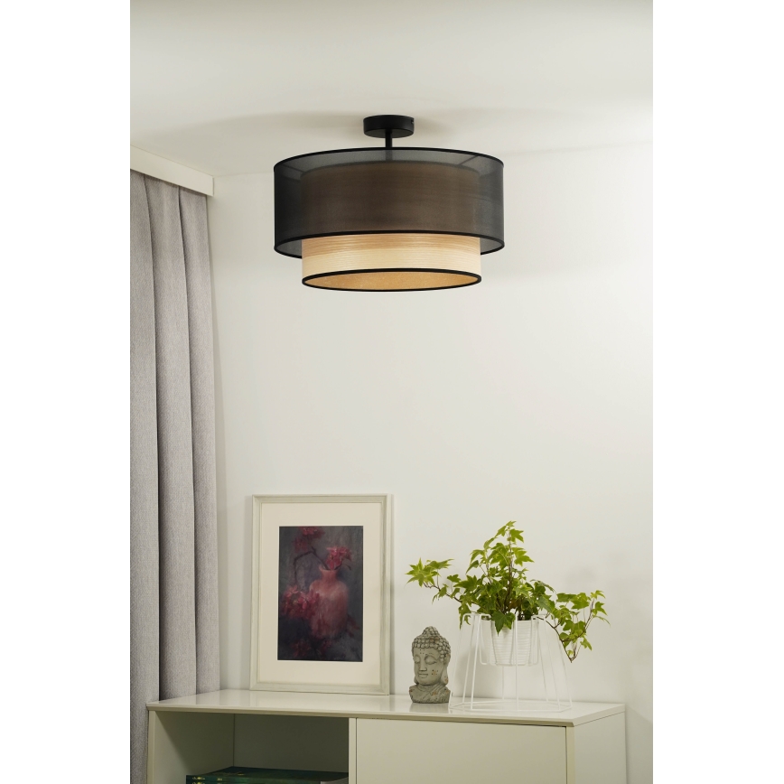 Duolla - Πλαφονιέρα οροφής WOOD BOHO 1xE27/15W/230V διάμετρος 45 cm μαύρο/μπεζ