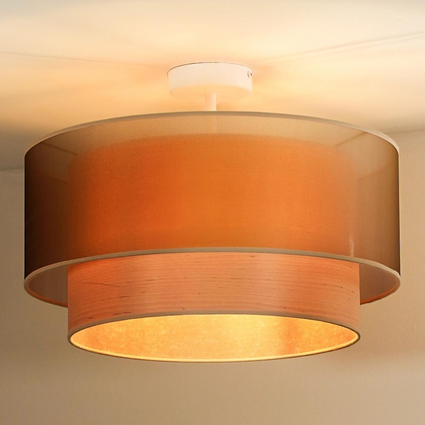 Duolla - Πλαφονιέρα οροφής WOOD BOHO 1xE27/15W/230V διάμετρος 45 cm χαλκός/μπεζ