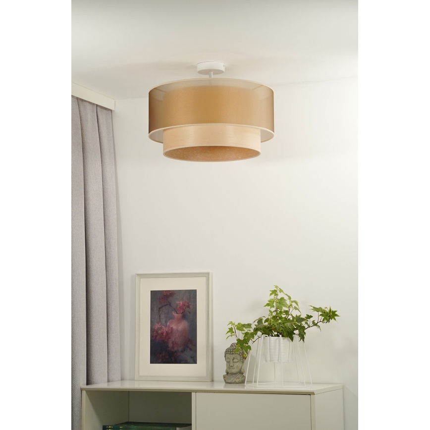 Duolla - Πλαφονιέρα οροφής WOOD BOHO 1xE27/15W/230V διάμετρος 45 cm χαλκός/μπεζ