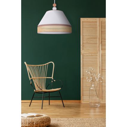 Duolla - Πολύφωτο με συρματόσχοινο AVIGNON 1xE27/15W/230V διάμετρος 50 cm λευκό/καλάμι rattan
