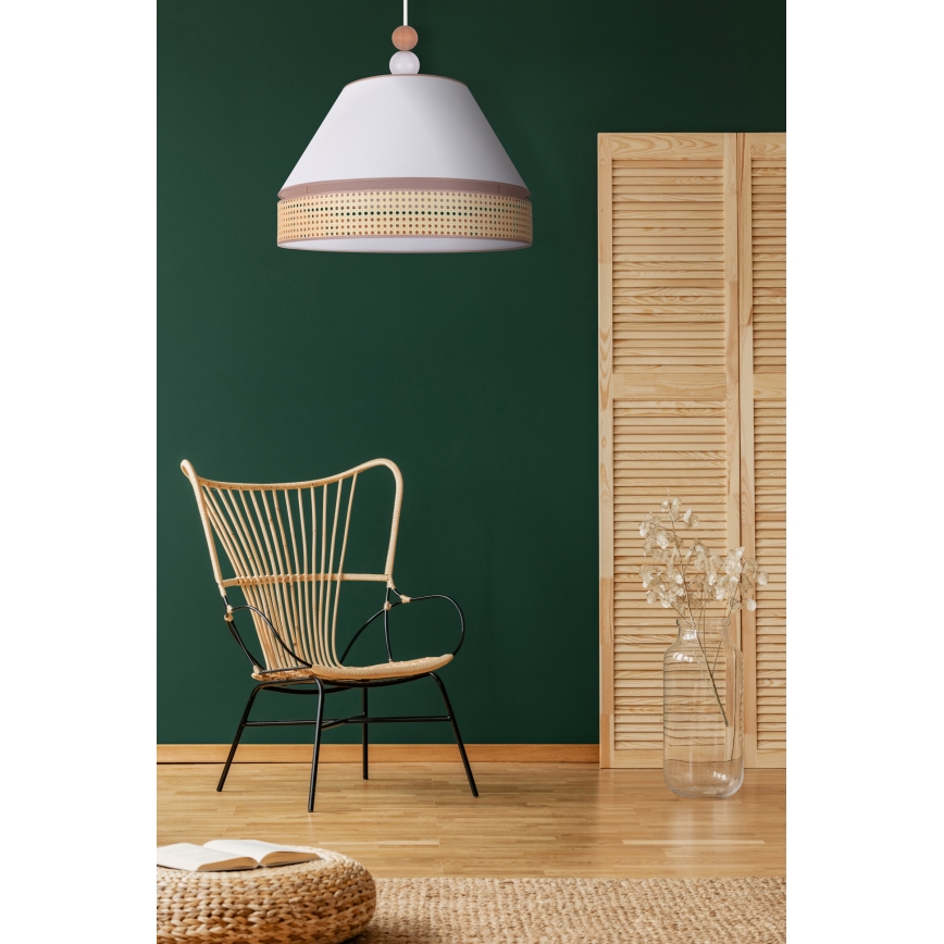 Duolla - Πολύφωτο με συρματόσχοινο AVIGNON 1xE27/15W/230V διάμετρος 50 cm λευκό/καλάμι rattan