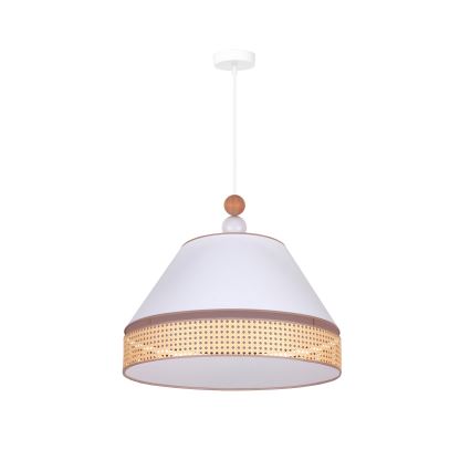 Duolla - Πολύφωτο με συρματόσχοινο AVIGNON 1xE27/15W/230V διάμετρος 50 cm λευκό/καλάμι rattan