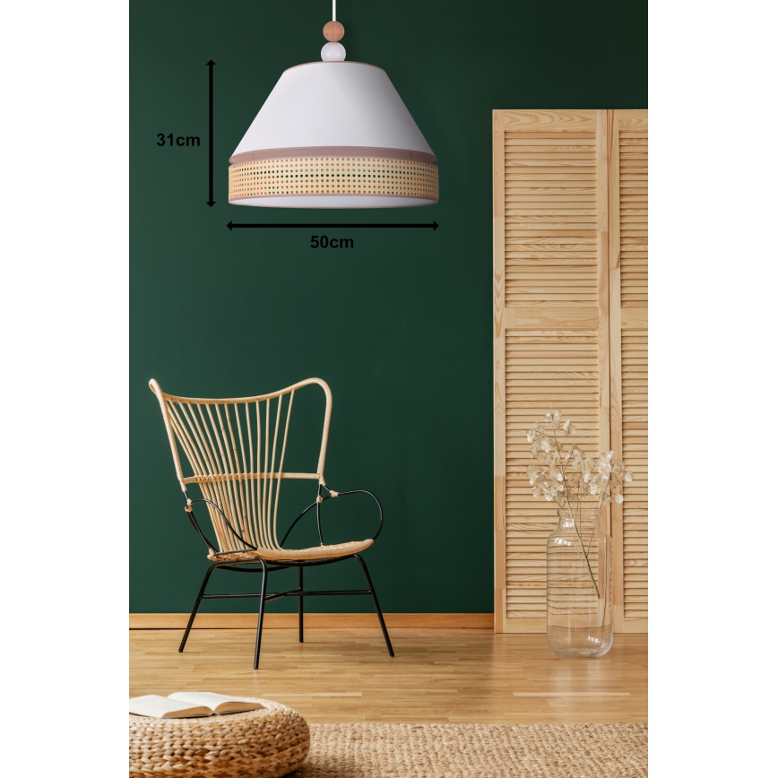 Duolla - Πολύφωτο με συρματόσχοινο AVIGNON 1xE27/15W/230V διάμετρος 50 cm λευκό/καλάμι rattan