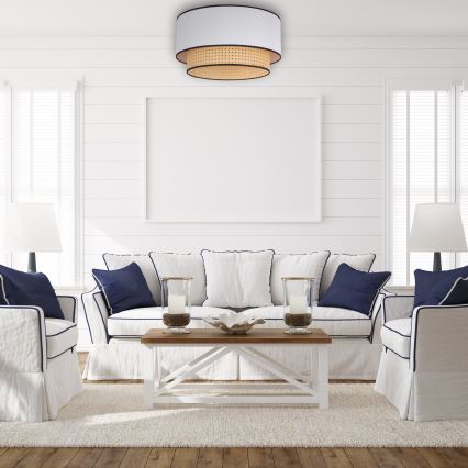 Duolla - Φωτιστικό οροφής BOHO 1xE27/15W/230V διάμετρος 45 cm λευκό/rattan