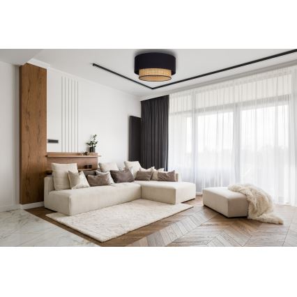 Duolla - Φωτιστικό οροφής BOHO 1xE27/15W/230V διάμετρος 45 cm μαύρο/rattan