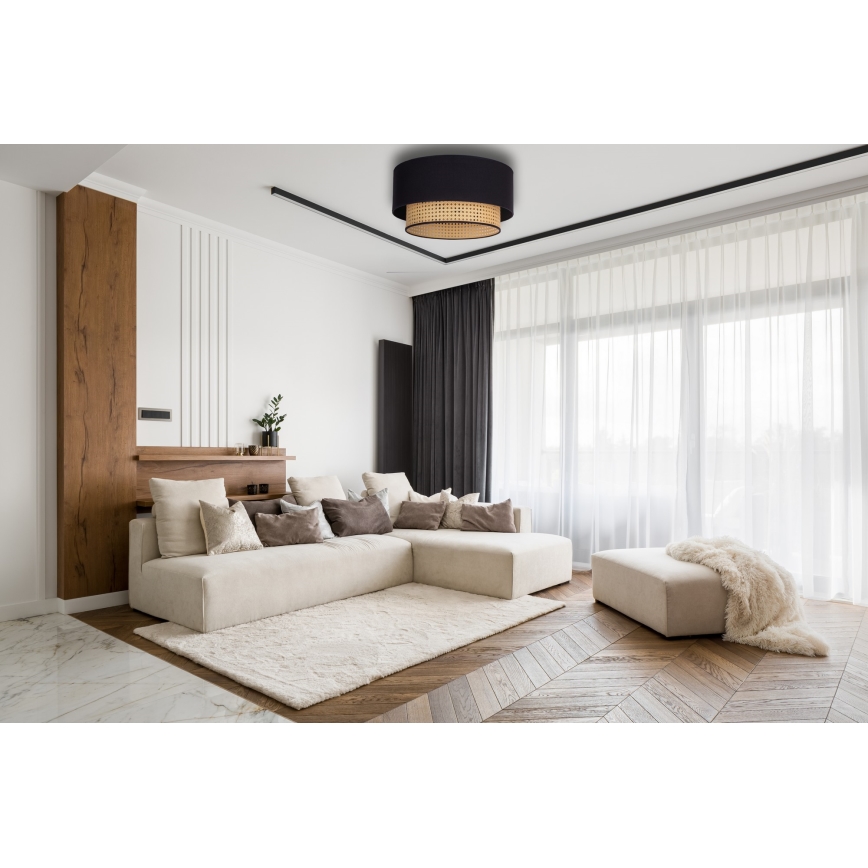 Duolla - Φωτιστικό οροφής BOHO 1xE27/15W/230V διάμετρος 45 cm μαύρο/rattan