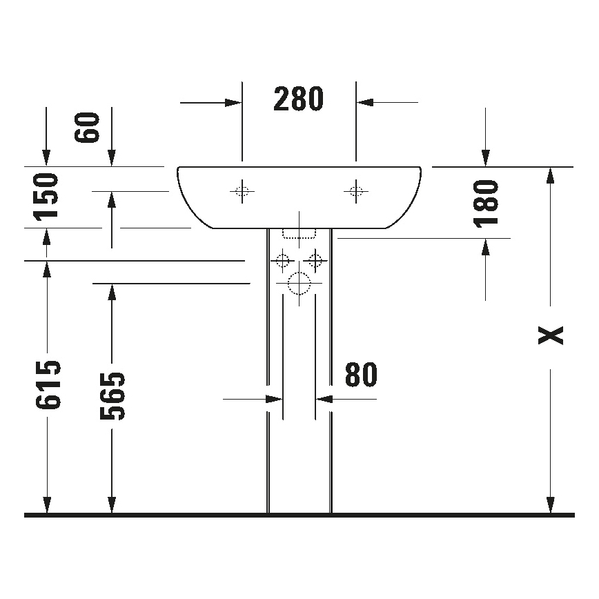 Duravit 23106000002 - Επιτοίχιος νιπτήρας D-CODE 60x46 cm, κεραμικός, σε γυαλιστερό λευκό